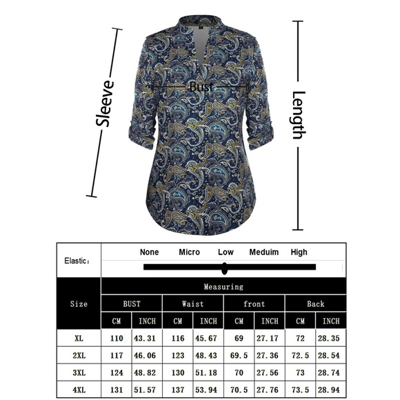 Women's Plus Size Tunic Tops 3/4 Roll Sleeve Notch V Neck Blouses Shirts - Picture 3 of 9